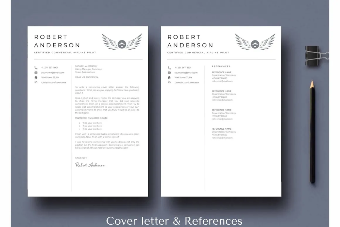 Pilot resume & cover letter template