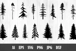 15 Pine Trees Silhouettes