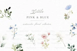 Pink and blue floral clipart