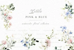 Pink and blue floral clipart