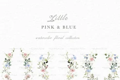 Pink and blue floral clipart