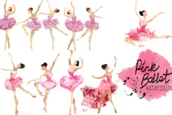 Pink ballet.watercolor