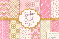 Pink Glitter Bohemian Digital Papers