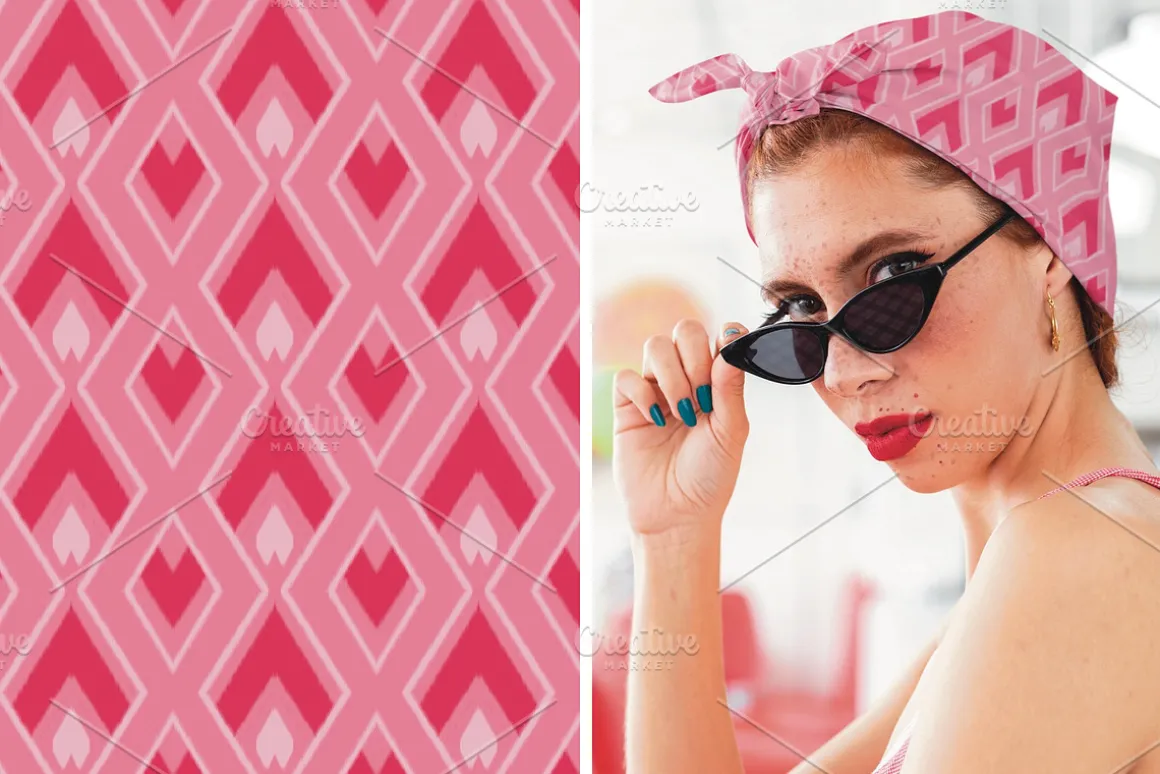 Pink Ikat Geometric Seamless Pattern