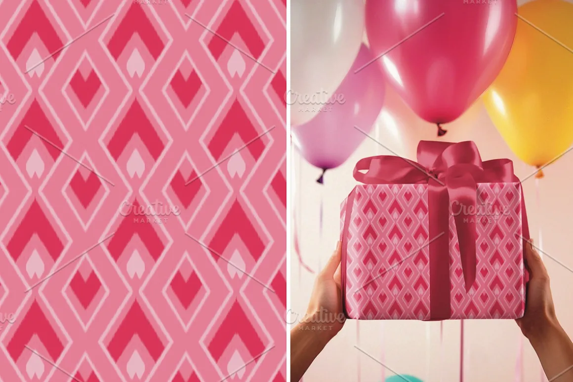 Pink Ikat Geometric Seamless Pattern