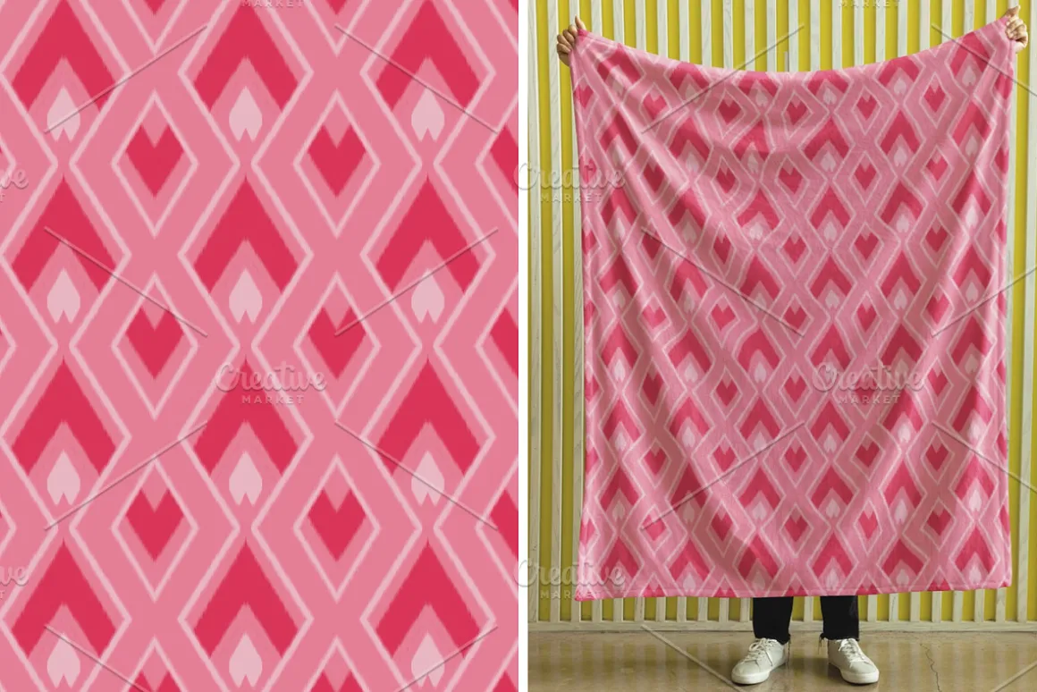 Pink Ikat Geometric Seamless Pattern