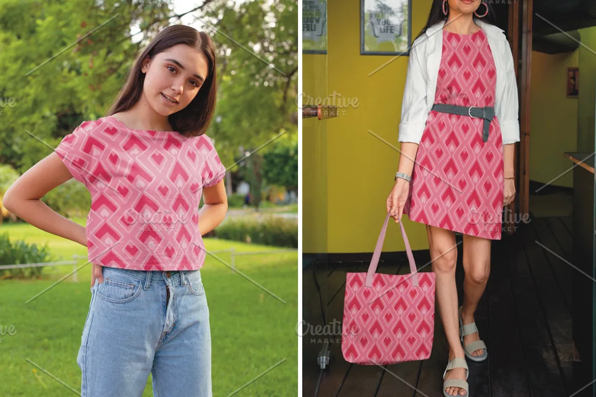 Pink Ikat Geometric Seamless Pattern