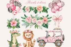 Pink Safari Watercolor Clipart