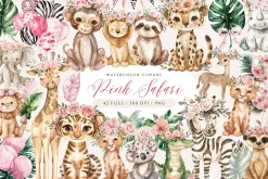 Pink Safari Watercolor Clipart