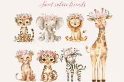 Pink Safari Watercolor Clipart