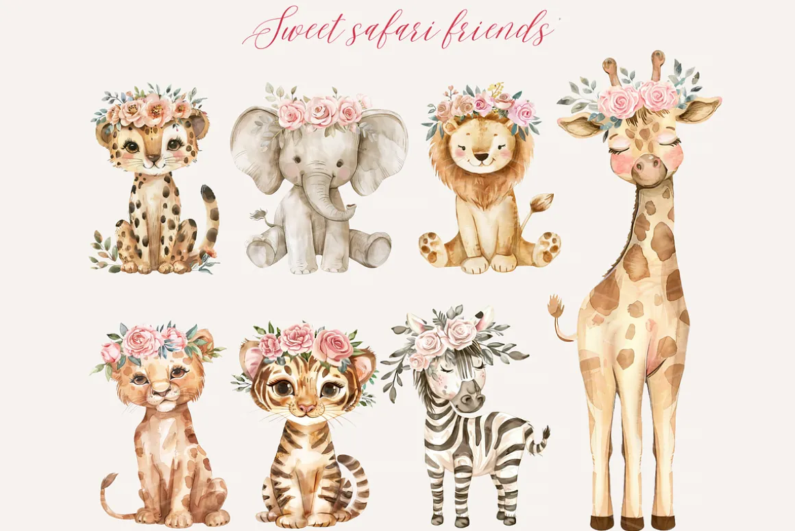 Pink Safari Watercolor Clipart