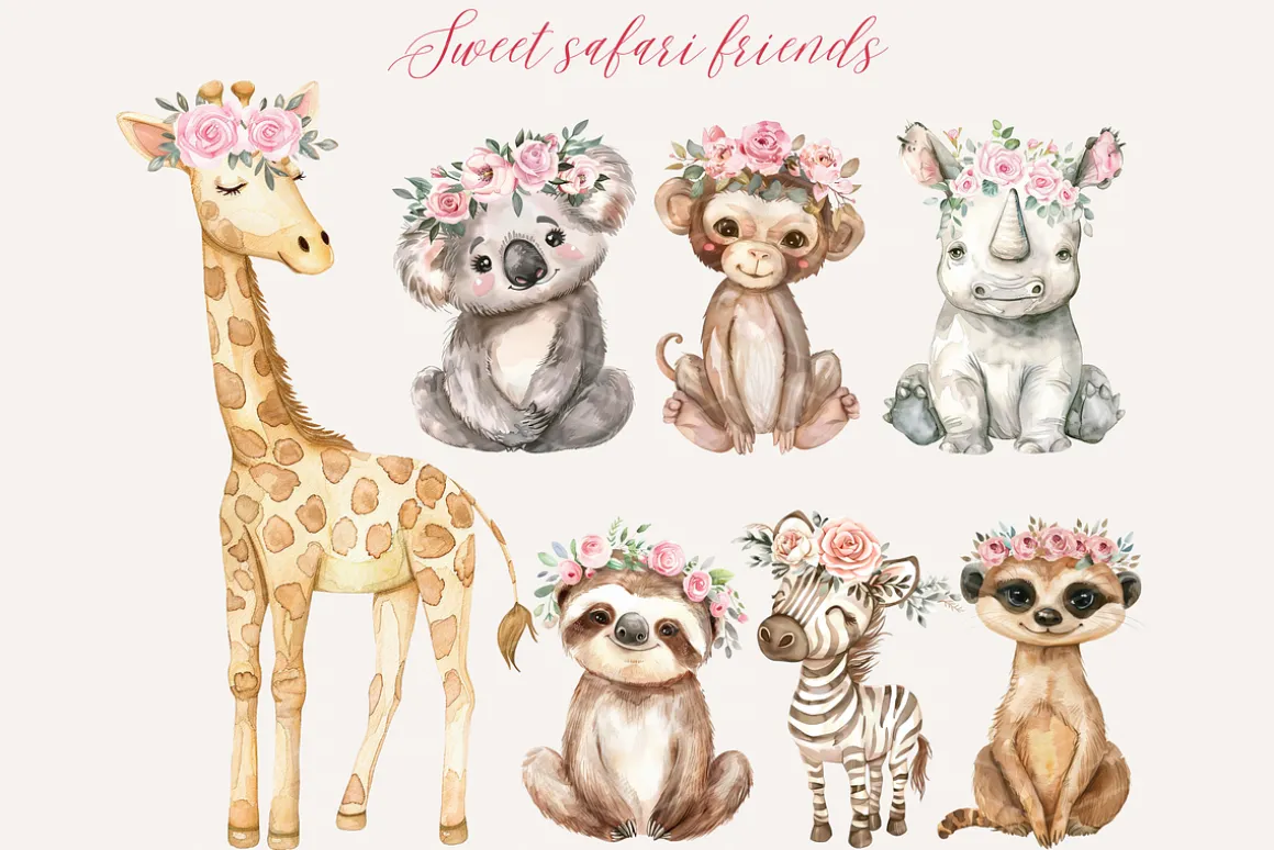 Pink Safari Watercolor Clipart
