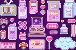 Pixel art 8 bit stickers girls