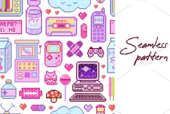 Pixel art 8 bit stickers girls