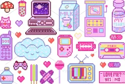 Pixel art 8 bit stickers girls
