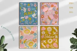 Positive quotes & floral clipart set