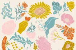 Positive quotes & floral clipart set