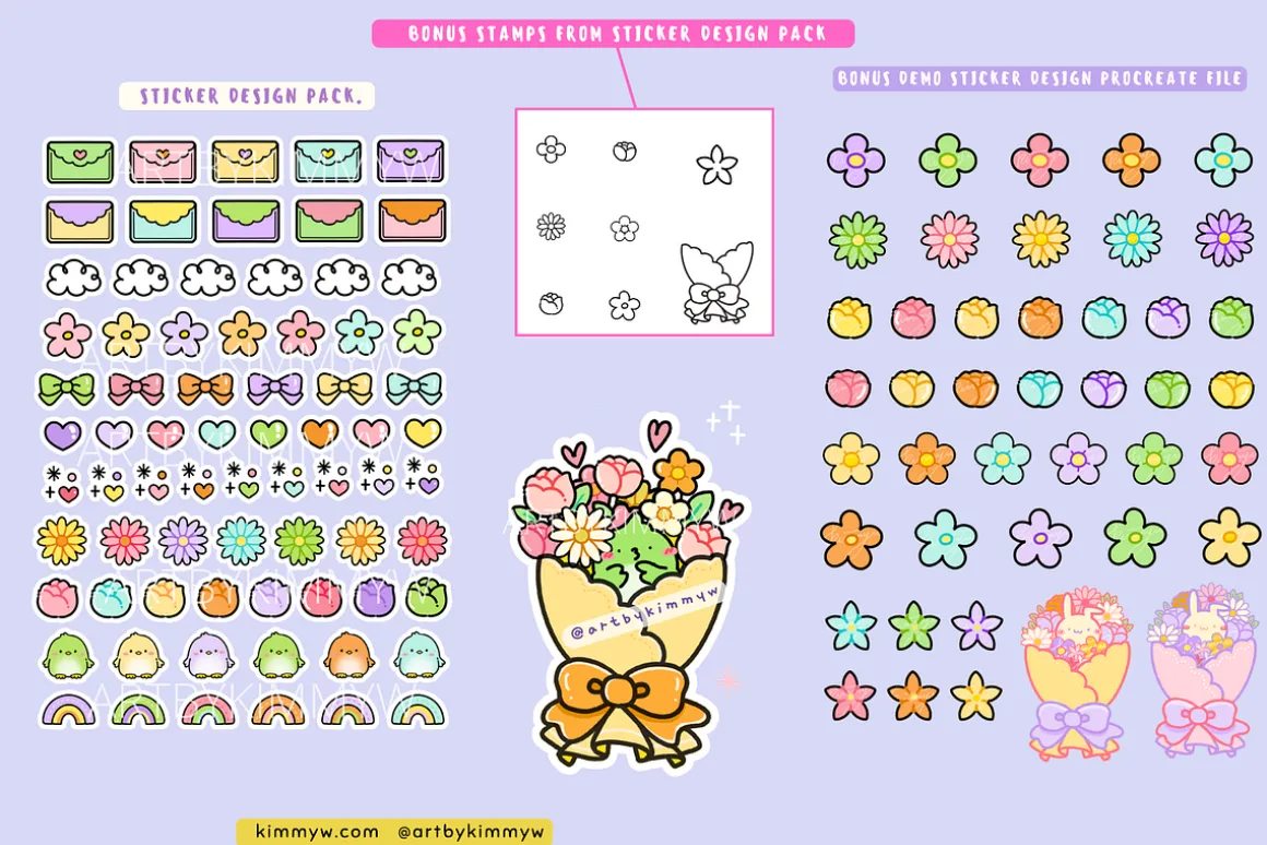Procreate Kawaii Flowers Bundle