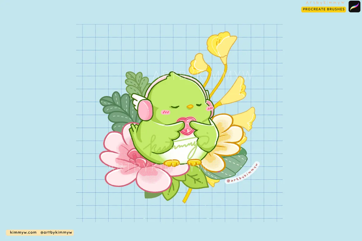 Procreate Kawaii Flowers Bundle