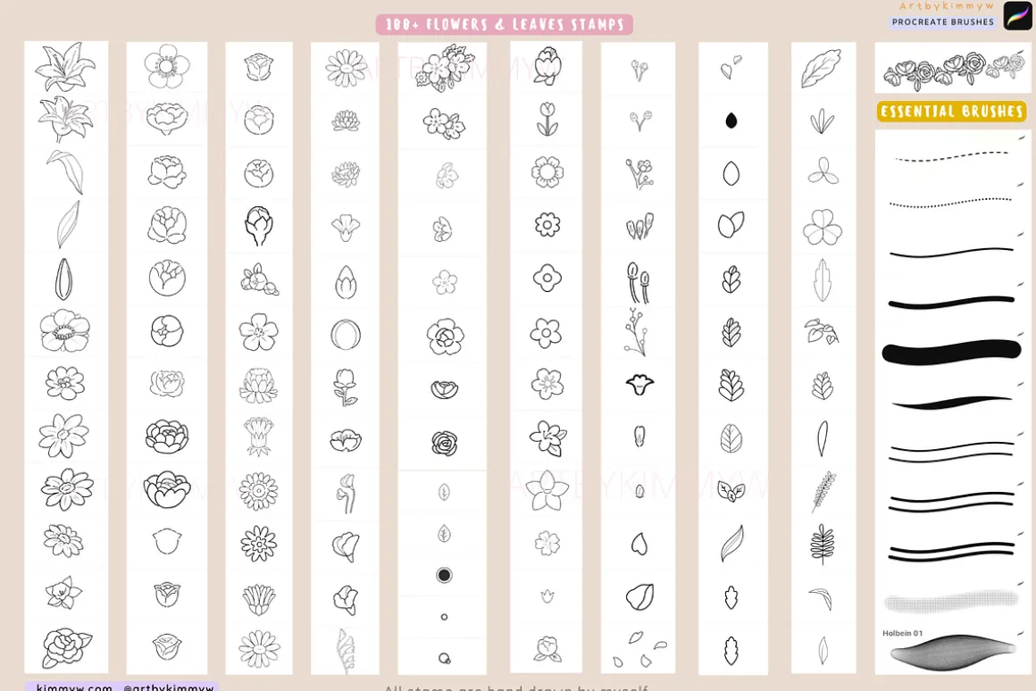 Procreate Kawaii Flowers Bundle