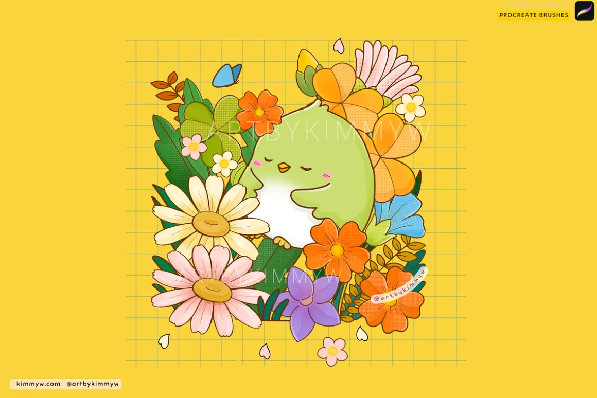 Procreate Kawaii Flowers Bundle