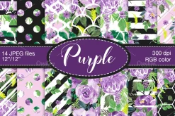 Purple Watercolor Flowers Clip Art
