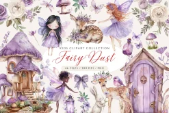 Purple Fairy Clipart Set