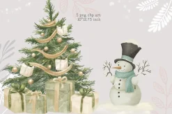 Rabbits Winter Village clipart&card