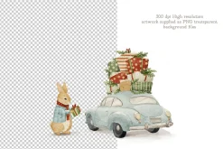 Rabbits Winter Village clipart&card