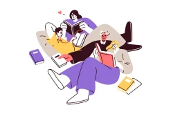 Readers with books concepts set
