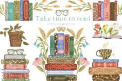 Reading time clipart digital papers