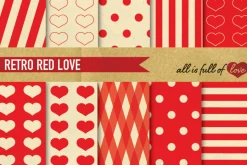 Red Background Vintage Patterns LOVE