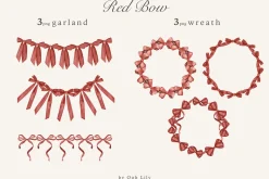 Red Bows Ribbon Watercolor Clipart