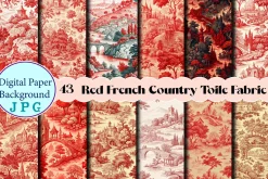 Red French Country Toile Digital