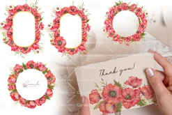 Red Poppy Watercolor Clipart