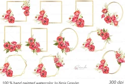 Red Poppy Watercolor Clipart