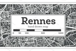 Rennes France City Map in Retro