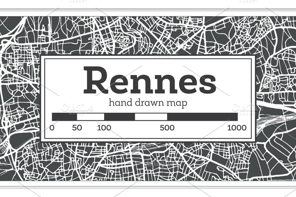 Rennes France City Map in Retro
