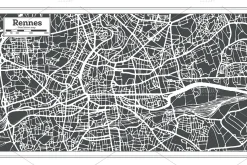 Rennes France City Map in Retro