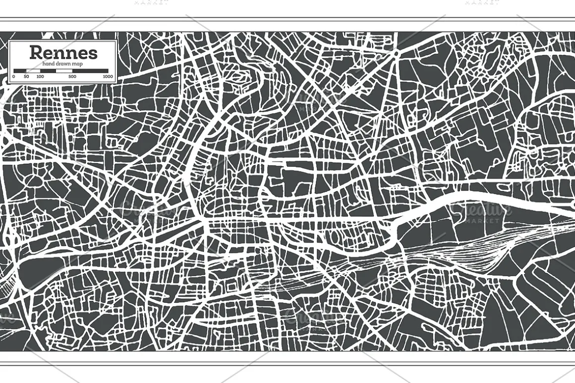 Rennes France City Map in Retro
