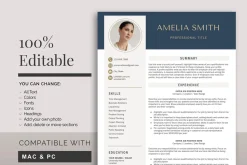 Resume Template with Photo Blue CV