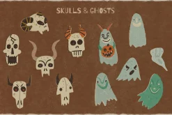 Retro Halloween clipart set