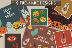 Retro Halloween clipart set