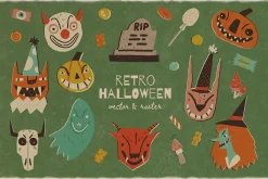 Retro Halloween clipart set