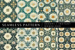 8 Retro Daisy Deco Seamless Patterns