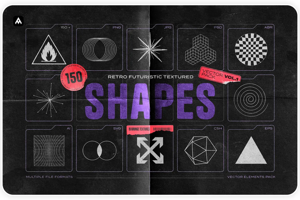 150 Retro-Futuristic Textured Shapes