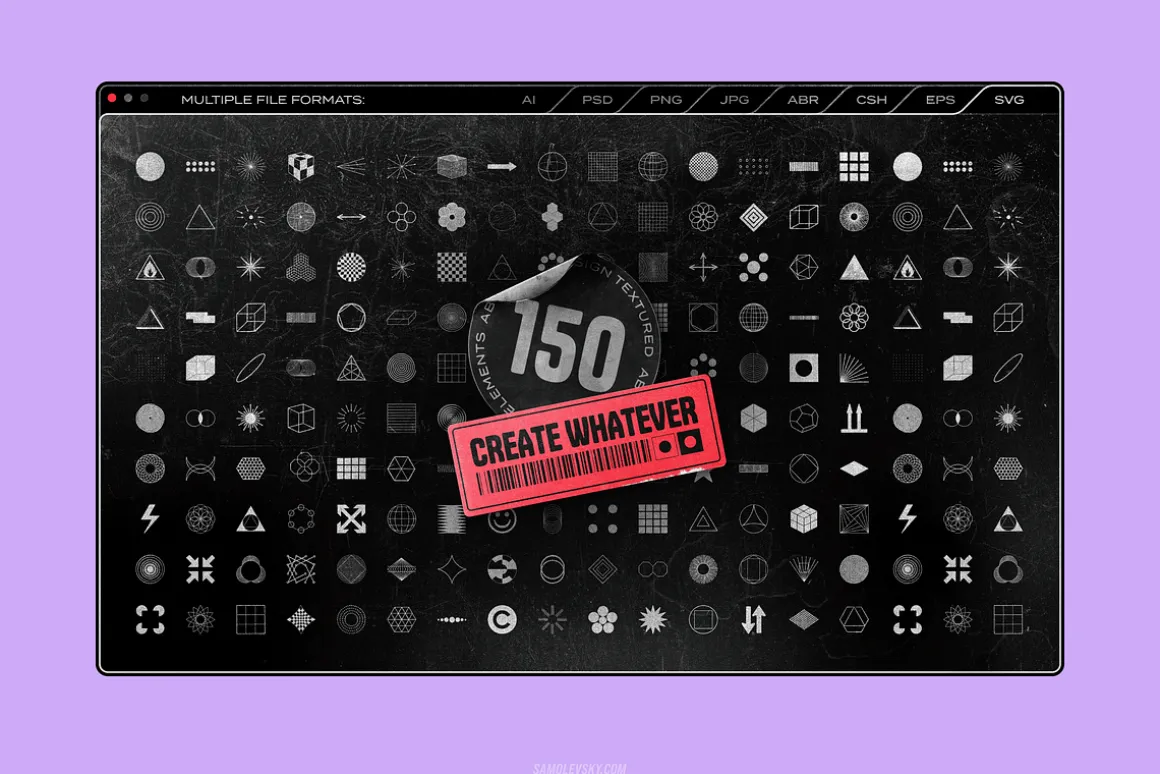 150 Retro-Futuristic Textured Shapes