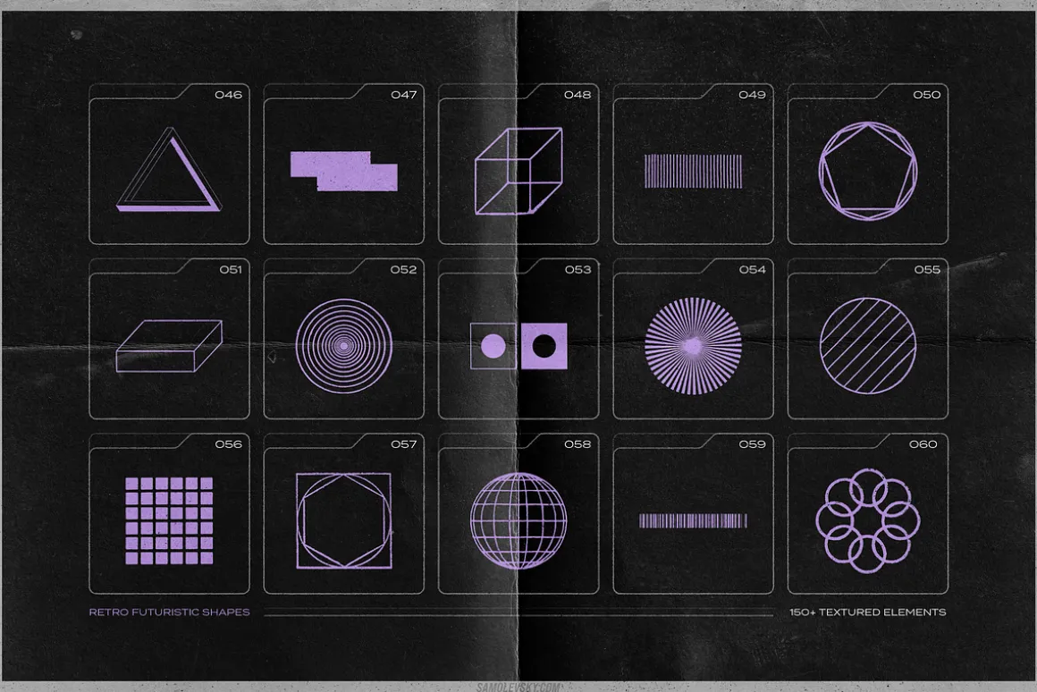 150 Retro-Futuristic Textured Shapes