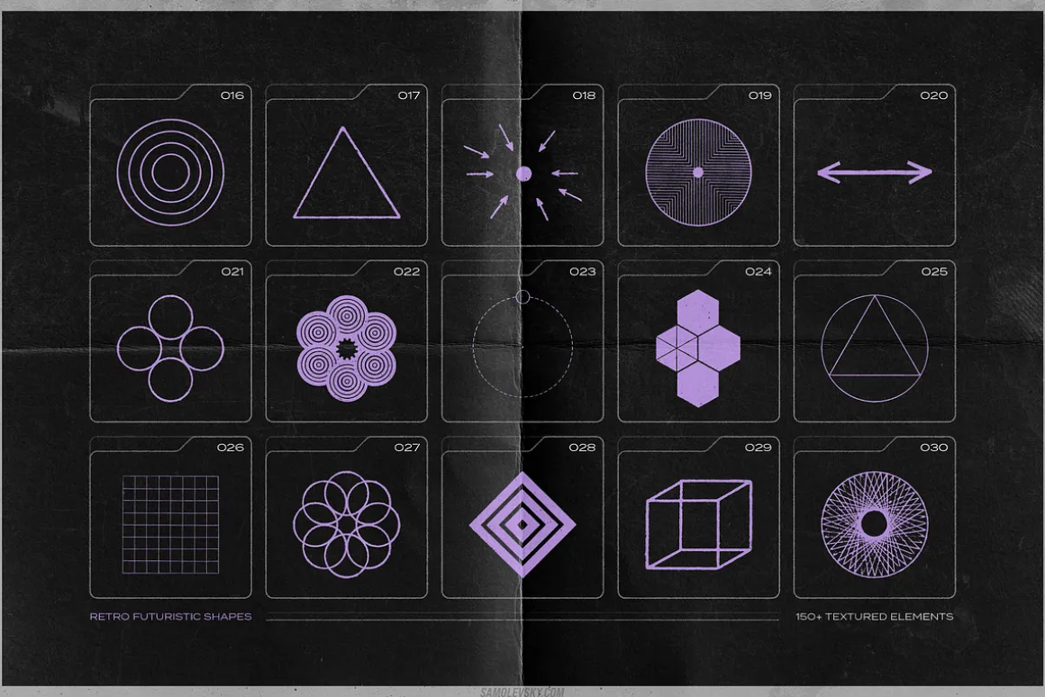 150 Retro-Futuristic Textured Shapes