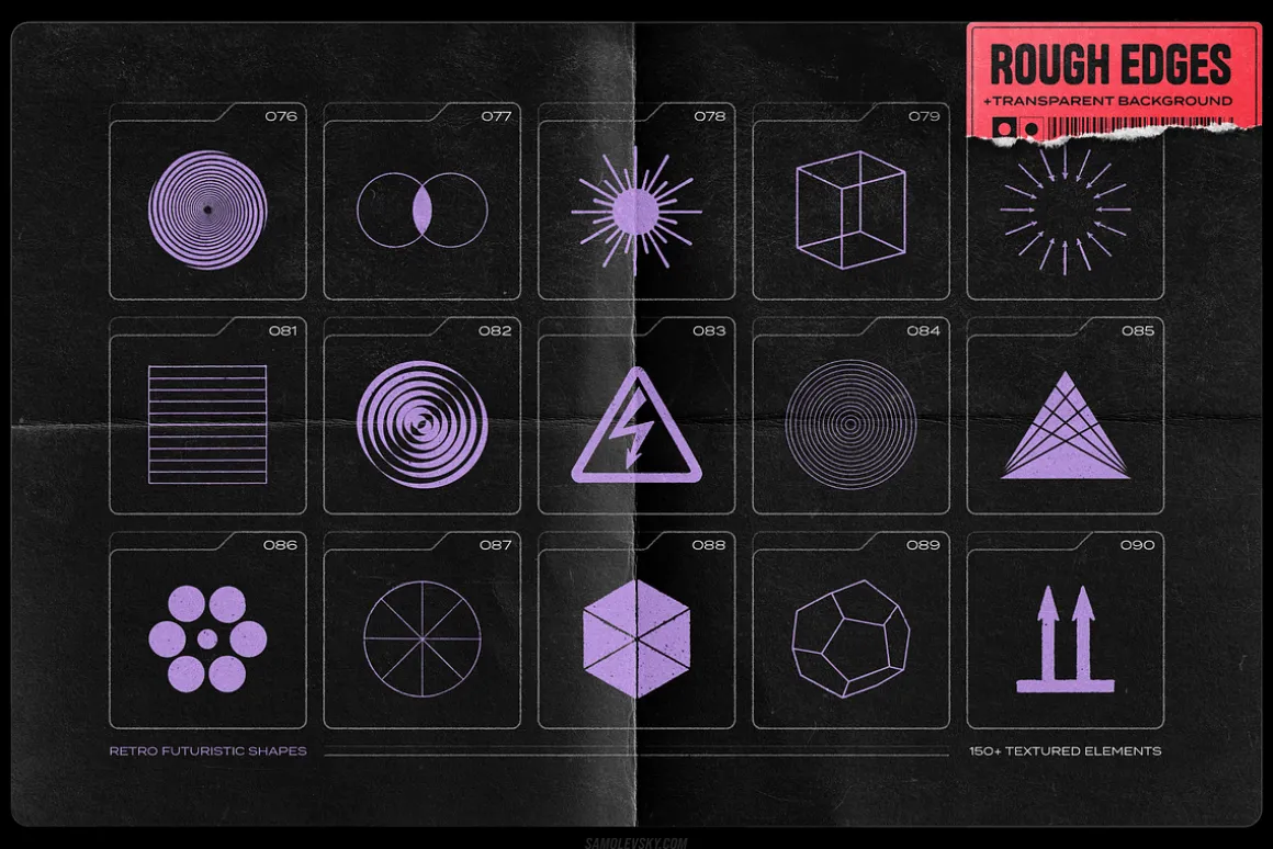 150 Retro-Futuristic Textured Shapes